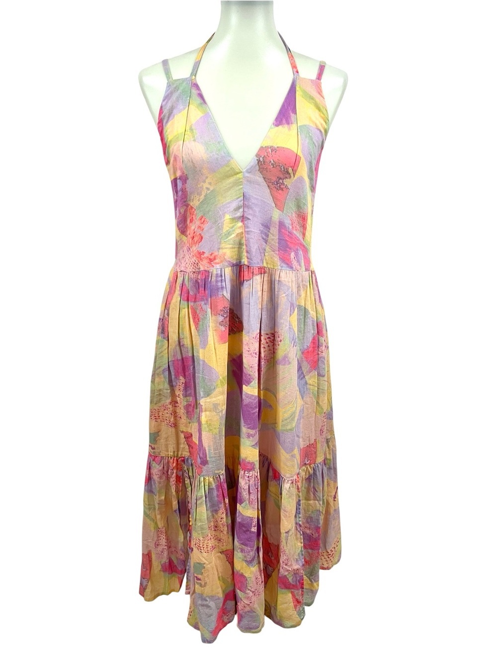 IRO Paris Mauge Colorful Pastel Abstract Geometric Backless Midi Maxi Dress
